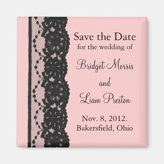 Französische Spitze Save the Date Magnet (rosa) (Vorne)