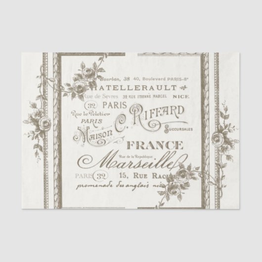 Französische Stadt heißt Blumenstrauß-Rose Vintag Seidenpapier (Vorderseite)