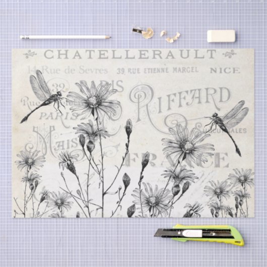 Französische Stadt nennt Wildblume Dragonfly Decou Seidenpapier (Handwerk)