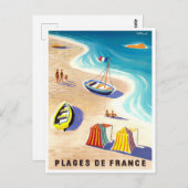 Französische Strände Jahrgang Reise Postkarte (Vorne/Hinten)