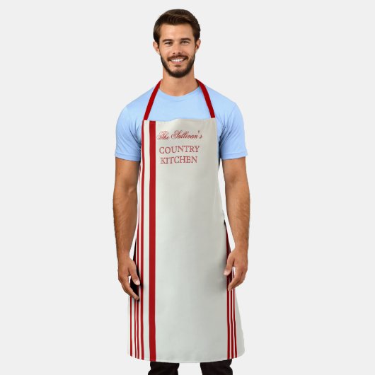 Französische Stripe - Rot| Aus weißem Namen Schürze (Getragen)