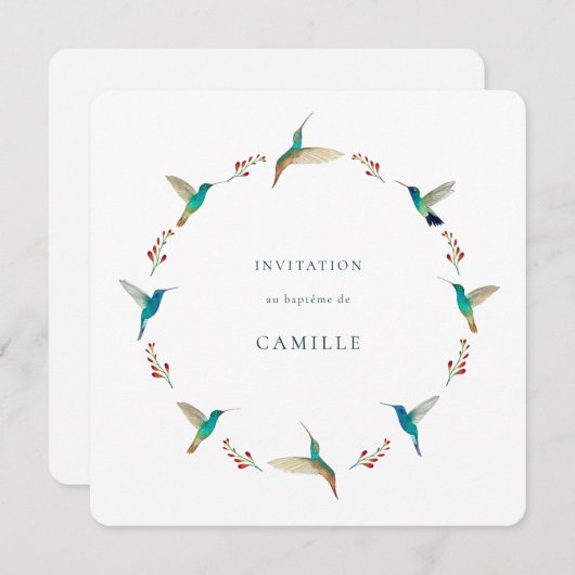 Französische Taufe Hummingbird Einladung (Vorne/Hinten)