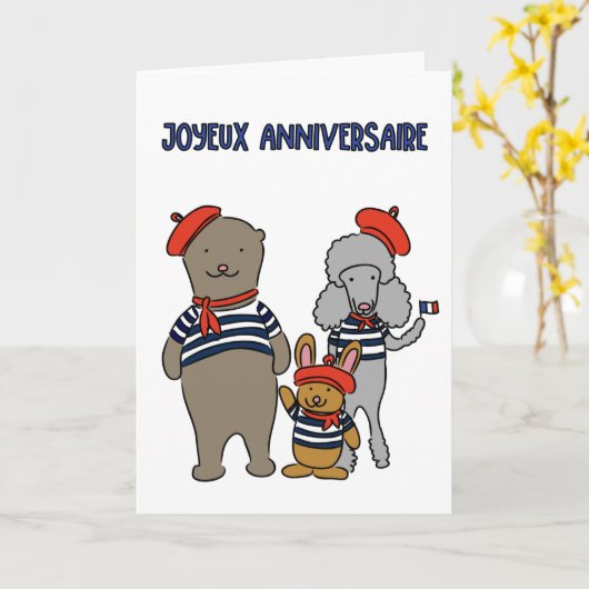 Französische Tierfreunde Joyeux Anniversaire Gebur Karte (Gelbe Blume)
