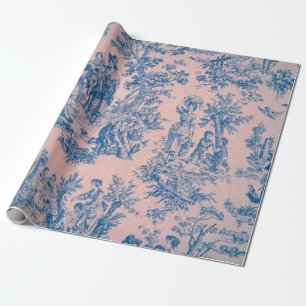 Französische Toile de Jouy blau-rosa Dekupierarbei Geschenkpapier