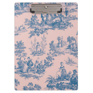 Französische Toile de Jouy blau und elegant rosa Klemmbrett