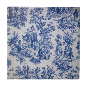 Französische Toile de Jouy blau-weiß elegant Fliese