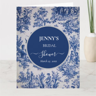 Französische Toile de Jouy Blau-Weiße Brautparty Karte