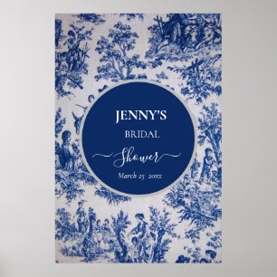 Französische Toile de Jouy Blau-Weiße Brautparty Poster