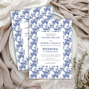 Französische Toile de Jouy blaue Blumenhochzeits-E Einladung