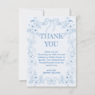 Französische Toile De Jouy Blaue Flora Brautparty Dankeskarte