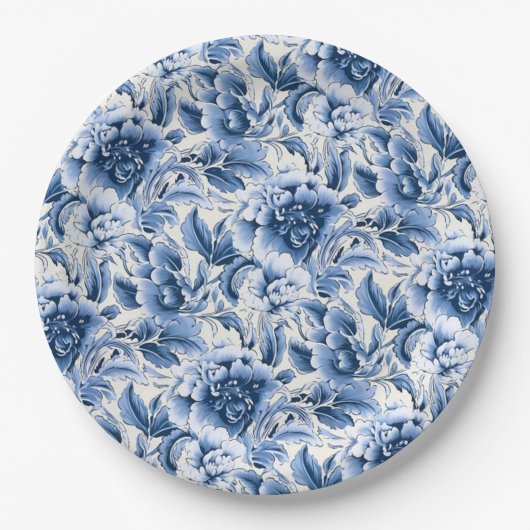 Französische Toile & Toile de Jouy. Blau. Pappteller (Vorderseite)