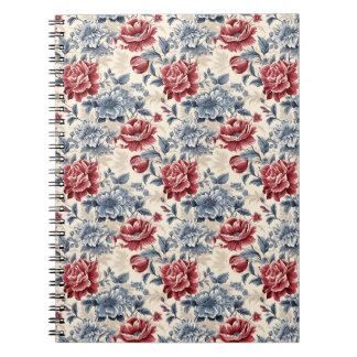 Französische Toile & Toile de Jouy blaue und rote Notizblock