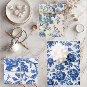 Französische Toile Traum Blau Gravierte Florale Pr Geschenkpapier Set