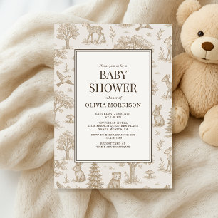 Französische Toile-Waldtiere-Baby-Party Einladung