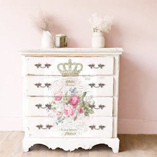 Französische Typografie mit Rose KronGold-Decoupag Seidenpapier