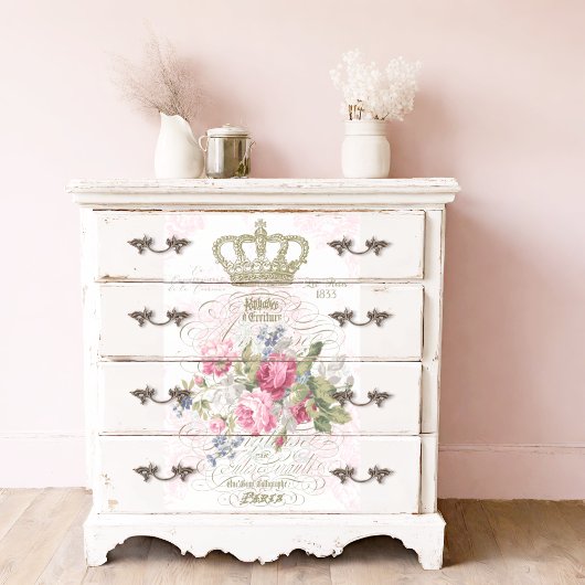 Französische Typografie mit Rose KronGold-Decoupag Seidenpapier