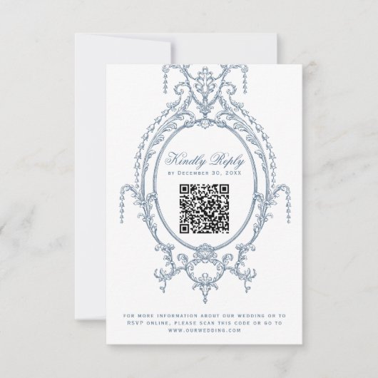 Französische Verzierte Barockkarte QR Code RSVP Ka (Vorderseite)