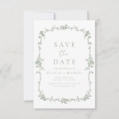Französische Viktorianische Blumenfeier Grünes Fot Save The Date (Vorderseite)