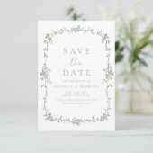 Französische Viktorianische Blumenfeier Grünes Fot Save The Date (Stehend Vorderseite)