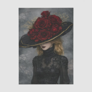 Französische viktorianische Frau Schwarz Kleid Hut Seidenpapier