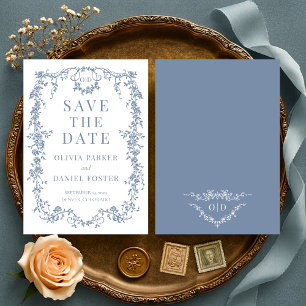 Französische viktorianische staubblaue Hochzeitsan Save The Date