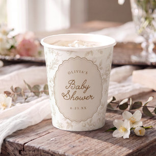 Französische Vintage Beige Blumen-Babyshower-Tasse Pappbecher