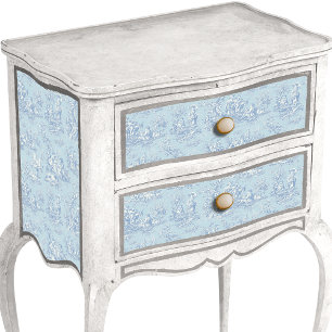 Französische Vintage-Blau-Graue Floral Toile de Jo Seidenpapier
