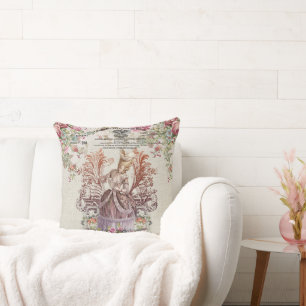 Französische Vintage Dame mit Rose Kissen