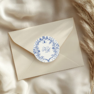 Französische Vintage Doppelmonogramm-Hochzeit Runder Aufkleber