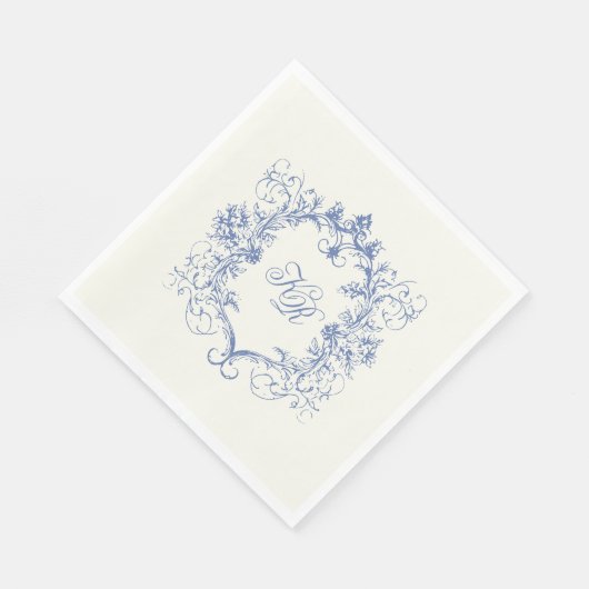 Französische Vintage Doppelmonogramm-Hochzeit Serviette (Ecke)