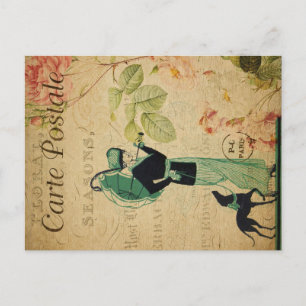 Französische Vintage-Ephemera-Frau Whippet-Hund Bl Postkarte