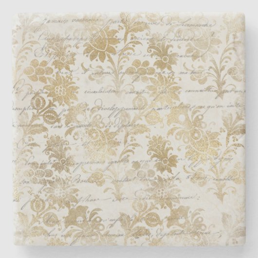 Französische Vintage-Goldblumen Steinuntersetzer (Vorderseite)