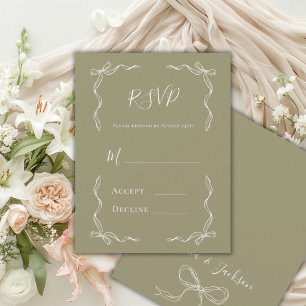 Französische Vintage-Handzeichnung Deep Sage Hochz RSVP Karte