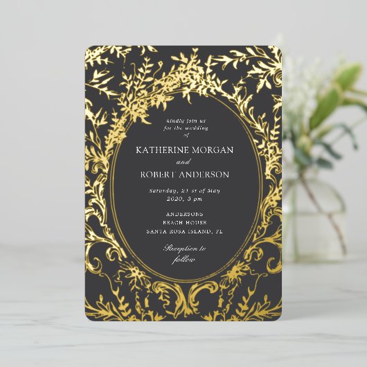 Französische Vintage Hochzeit Folieneinladung (Stehend vorne)