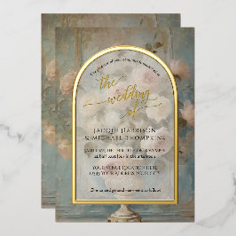 Französische Vintage Hochzeit in pink-rosa Rose Folieneinladung