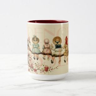 Französische Vintage Postkarten-Tasse Zweifarbige Tasse