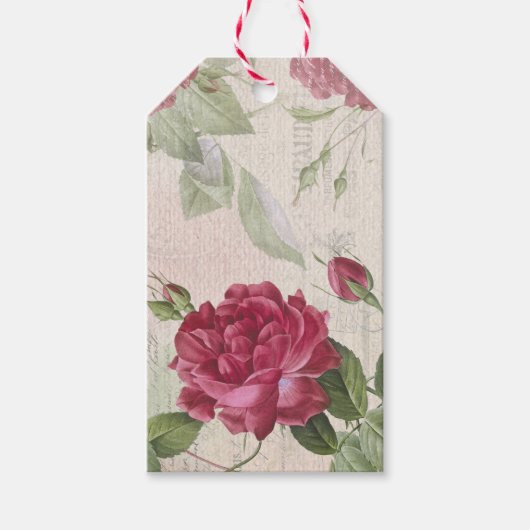 Französische Vintage Rose, antike Rote Ephemera - Geschenkanhänger (Vorderseite)