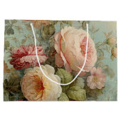 Französische Vintage Rose Blumenblauer Rosa Brautp Große Geschenktüte (Rückseite)