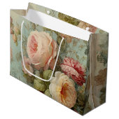 Französische Vintage Rose Blumenblauer Rosa Brautp Große Geschenktüte (Vorderseite Schrägansicht)
