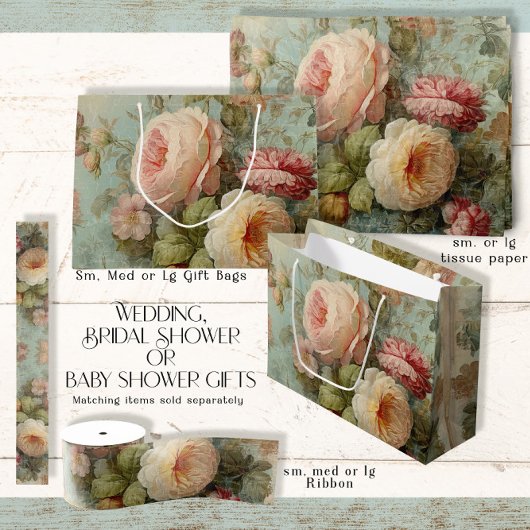 Französische Vintage Rose Blumenblauer Rosa Brautp Große Geschenktüte