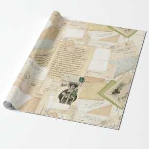 Französische Vintage-Weihnachtspostkarten-Collage Geschenkpapier