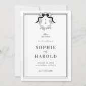 Französische Wappen-Kokette-Bogen-Monogramm-QR-Cod Save The Date (Vorderseite)