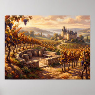 Französische Weinberg- und Schlossmalerei Poster