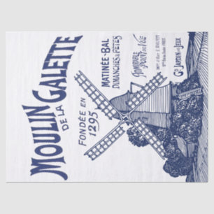 Französische Windmühle Blaue Typografie Decoupage Seidenpapier