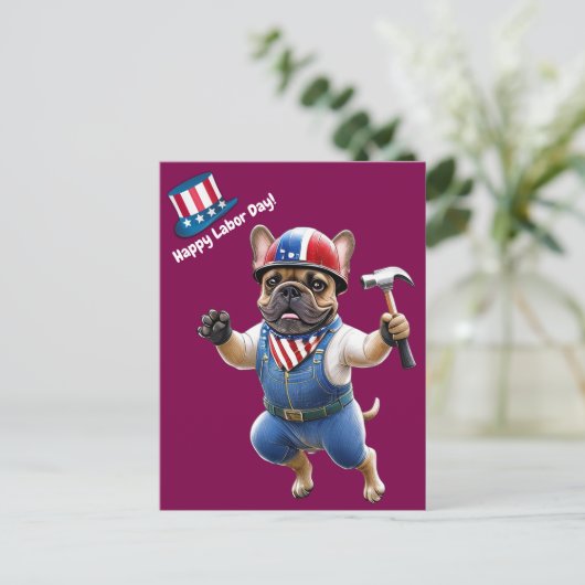 Französischen Bulldoggen Happy Labor Day  Postkarte (Stehend Vorderseite)