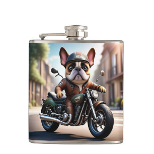 Französischen Bulldoggen Motorrad Flachmann