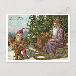 Französischer Antik Joyeux Noel Weihnachtsmann Postkarte