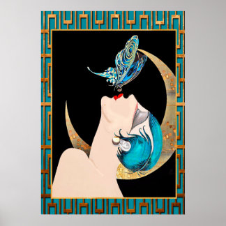 Französischer Art Deco - Schmetterlingskuss Poster