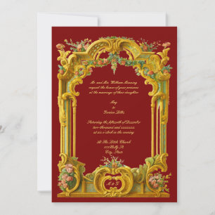 Französischer Barock-Rokoko-Stil Farb-Rand-Hochzei Einladung