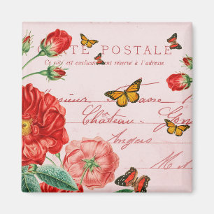 Französischer Blumen-Vintage-Magnet mit roter Blum Magnet